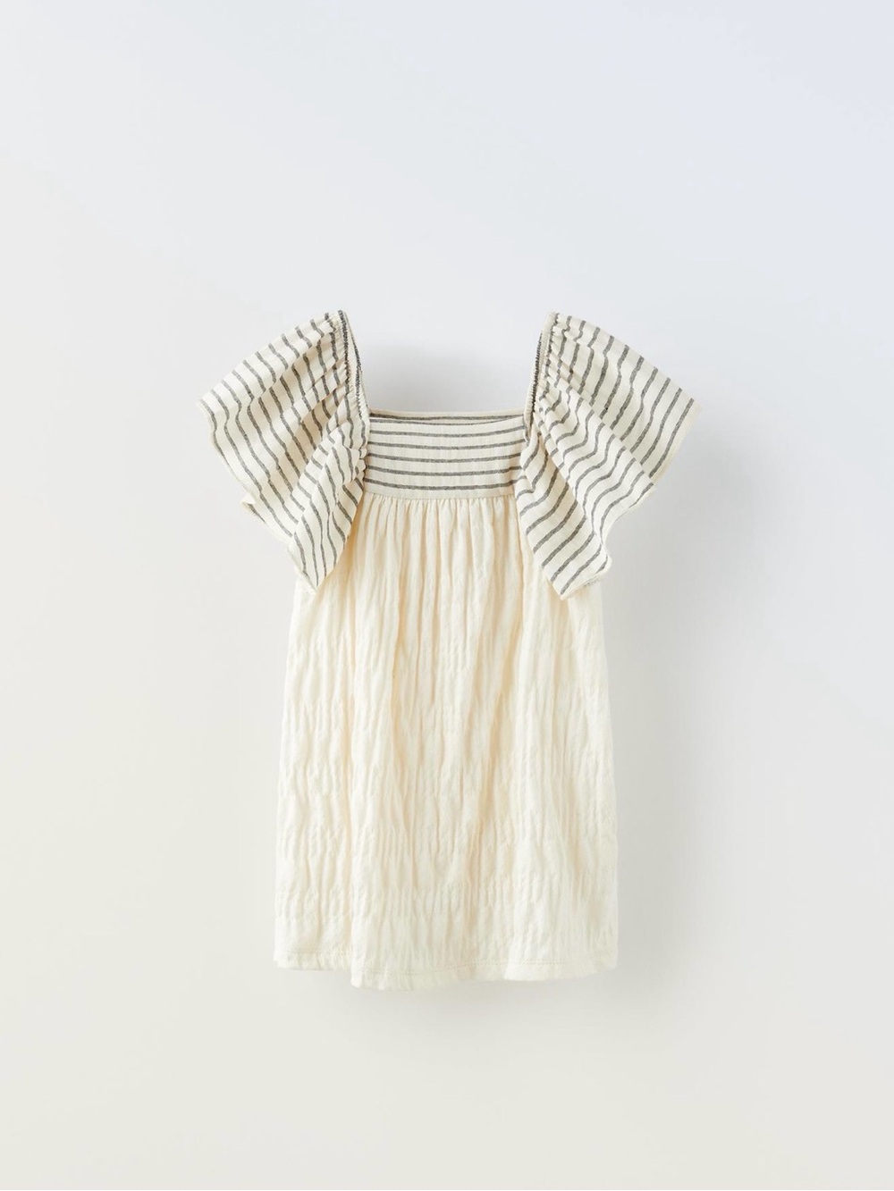 Zara Cream Dress with Black Striped Ruffled Sleeves